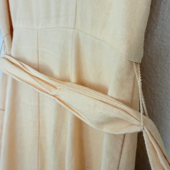 Gal Meets Glam Women 8  Light Yellow Linen Cottage Core Fit & Flare Midi Dress - Picture 6 of 9